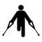Man with broken leg crutch cane gypsum foot stick using sticks person crutches trauma concept icon black color vector