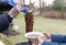 Man brushing sauce on barbecue spare ribs