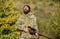 Man brutal gamekeeper nature background. Regulation of hunting. Hunter hold rifle. Bearded hunter spend leisure hunting