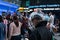 Man with Bubble Covering Protection during the Covid 19 Pandemic in Times Square Celebrating after the Win of Joe Biden