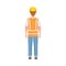 Man Builder Character in Hard Hat and Warnvest in Standing Pose Back View Vector Illustration