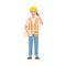 Man Builder Character in Hard Hat and Warnvest Standing and Speaking by Phone Vector Illustration