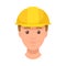 Man Builder Character Head in Yellow Hard Hat and Smiling Face Expression Vector Illustration