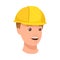 Man Builder Character Head in Yellow Hard Hat and Smiling Face Expression Vector Illustration