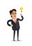 Man with Bulb Isolated. Businessman with Ideas.