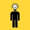 Man with bulb and lightbulb insteadn of head. Creative and innovative person with ideas, inspiration, imagination and progressive