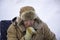 Man bundled up in sub zero winter weather