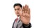 man business asian showing gesture of stop