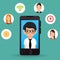 Man business smartphone media icons