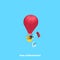 A man in a business suit flies in a balloon and keeps developing flag