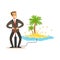 Man in a business suit pumping the money to offshore tropical island, hidden in offshore wealth resources vector