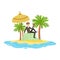 Man in a business suit relaxing on a big pile of money on a tropical island, hidden in offshore wealth resources vector
