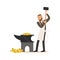 Man in a business suit and white apron forging money by hammering on the anvil, make money concept vector Illustration