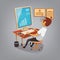 Man busy working with computer in office. Business concept vector illustration in cartoon style. Manager makes sales