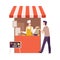 Man Buying Food from Stall on Street, Outdoor Leisure, Street Food Festival Concept Flat Style Vector Illustration