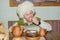 A man in a cafe eats a freshly prepared Caucasian dish. Healthy eating, balanced nutrition, the concept of food and people.