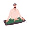 Man at calm and peaceful meditation practice on mat. Person meditating in yoga asana. Yogi sitting in zen, lotus