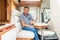 Man in campervan motor van home vanlife vacation in camper RV car