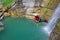 A man canyoning in Pyrenees, Spain.