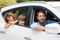 Man in car with children