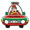 Man in the car-pizza, funny vector illustration
