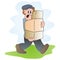 Man carries boxes, funny vector illustration