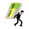 Man carries credit card. Tired of paying off debt. Hard life concept