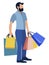 A man carries shopping bags, gifts. In minimalist style Cartoon flat raster