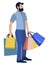 A man carries shopping bags, gifts. In minimalist style Cartoon flat Vector