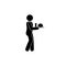 Man carries a tray of food in his hands, pictogram human silhouette