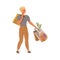 Man carrying bags with grocery products. Househusband doing everyday routine cartoon vector illustration