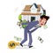 man carrying home with money. loan from house. concept of mortgage loan - vector