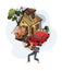 Man carrying a house and car on his back Vector cartoon illustration. Money, work, dept, Credit history concepts