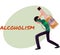 Man carrying huge liquor bottle on his back, alcohol dependence