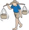 man carrying pole with baskets over the shoulder. Vector illustration decorative design