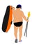 Man carrying row boat rubber boat and paddles illustration. Beach funny day.