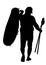 Man carrying row boat rubber boat and paddles silhouette illustration. Beach funny day.