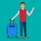 Man carrying the trolley luggage for travel concept vector illustration