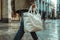 A man carrying a white tote bag, White blank tote bags mockup