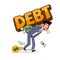 Man carrying word debt on his back. Money slave concept -