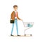 Man With Cart And Handbag In Department Store ,Cartoon Character Buying Things In The Shop
