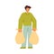 Man cartoon character carrying rubbish bags sketch vector illustration isolated.