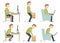 Man cartoon character. Correct and Incorrect Activities Posture in Daily Routine - Sitting and Working with a Computer