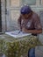 Man carves a tomb stone at the PanteÃ³n Municipal cemetery in Guanajuato