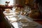 Man carving a turkey at a Thanksgiving table