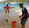 A man with a casting net in the caribbean