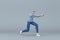 Man in casual clothes making gestures while pushing or pulling. 3D rendering of a cartoon character