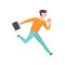 Man in casual clothes running with briefcase and donut, busy and late businessman vector Illustration on a white