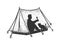 Man and cat in camping tent sketch vector