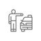 Man catching taxi cab, hitchhiking line icon.